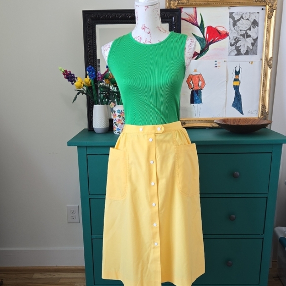 Vintage Yellow A-Line Button Down Skirt Size Medium